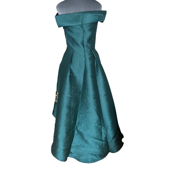 Chi Chi Emerald Green Off-Shoulder High-Low Dress With Gold Embroidery Womens Si - Picture 6 of 9